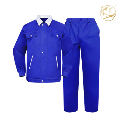 春秋宝蓝色耐磨涤棉加厚纱卡套装春秋工作服T-013常规款劳保服可定制