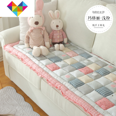 韩式ins风手工棉沙发垫馒头垫四季通用防滑加厚飘窗垫机洗玛格丽-浅粉90*160cm御蓝锦