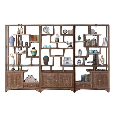 戴劲 原木大板茶桌椅组合新中式茶桌办公室整板喝茶桌套装一体三博古架