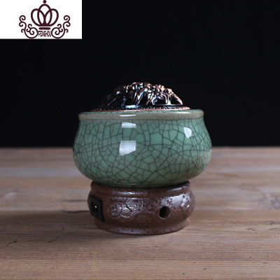 封后定时调温电子熏香炉陶瓷精油灯木屑粉盖室内家用沉香插电小檀香炉如意款哥窑梅子青铁线香薰灯炉/器具