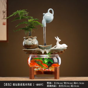 创意招财流水小型玻璃鱼缸摆件循环水客厅办公室桌面装饰开业礼品