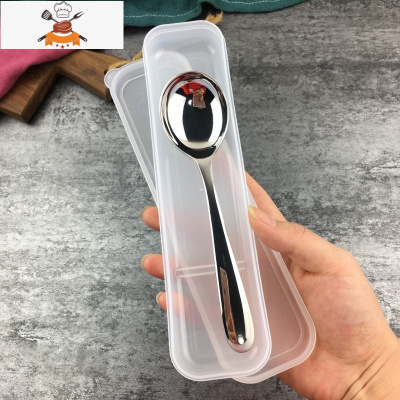 加深304不锈钢勺子长柄家用宝宝儿童喝汤勺圆勺大头小汤匙调羹勺 敬平 透明盒+[0088]中号1支