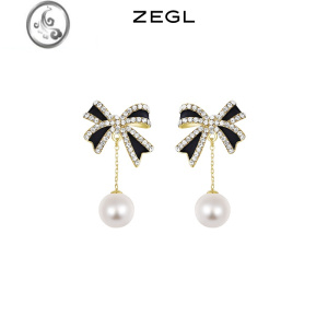 JiMiZEGL蝴蝶结珍珠小香耳环女小众设计感高级耳钉银针复古夏天耳饰品 蝴蝶结珍珠耳环