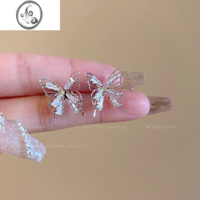 JiMi镂空蝴蝶锆石耳钉女夏季轻奢高级感小众设计独特耳环气质名媛耳饰