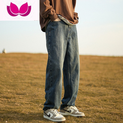 七斓水洗复古牛仔裤男春季潮牌美式高街宽松直筒阔腿休闲裤子夏季薄款