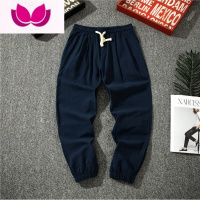 七斓唐装汉服夏季中国风薄款亚麻9分棉麻裤宽松束脚麻料男裤子古风潮