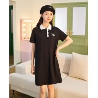 [2.5折价70元]唐狮裙子女夏季Polo连衣裙女小个子黑色休闲连衣裙女夏质感高级ys