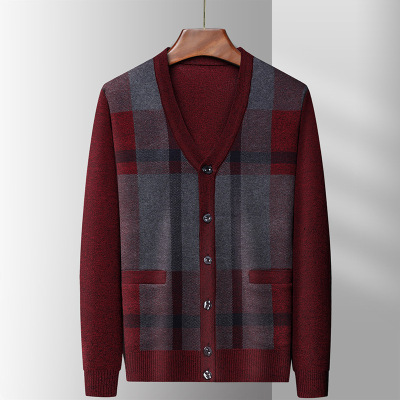 长袖开衫中年加厚保暖商务开衫外套爸爸装秋冬针织开衫男式羊毛衫