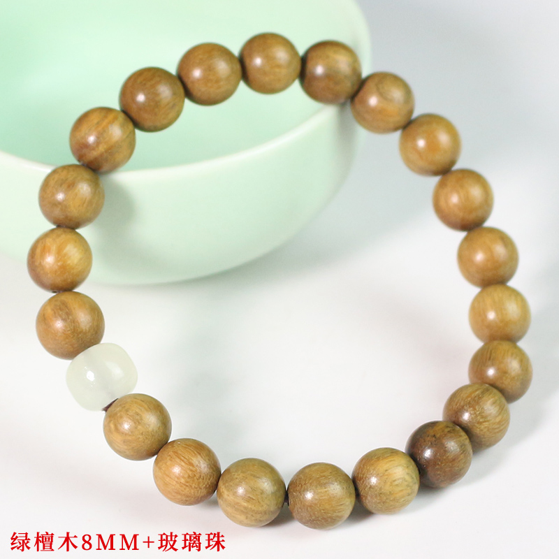 绿檀手串8MM单圈情侣手链文玩木串佛珠时尚小清晰饰品新中式国风