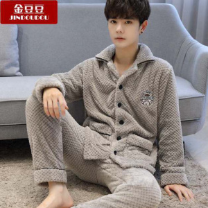绒睡衣男秋冬韩版加厚加绒男士珊瑚绒冬天保暖套装长袖家居服