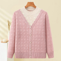 中老年女装新款妈妈装毛衣长袖加绒上衣假两件针织打底衫