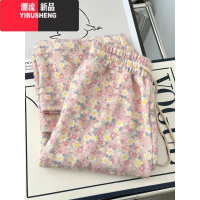 YIBUSHENG复古小碎花雪尼尔软糯厚实直筒休闲裤女宽松显瘦直筒阔腿裤子