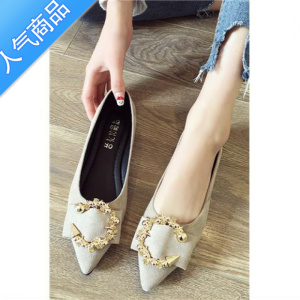 SUNTEK尖头单鞋女2022年新款女鞋韩版百搭豆豆鞋软底秋季平底平跟女单鞋