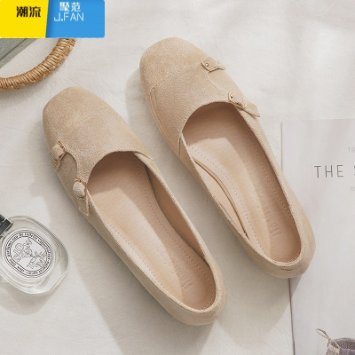 聚范皮版~晚晚鞋一脚蹬懒人通勤平底豆豆鞋四季瓢鞋法式单鞋女
