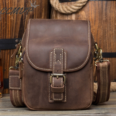 CCMVP品牌自营质量保证-CCMVP疯马皮男包小挎包男士包包单肩包斜挎包头层牛皮复古腰包棕色默认颜色
