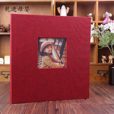 宝宝成长纪念册儿童记录册纪念相册本diy手工大容量自粘贴式家庭影集薄12寸开窗英伦红（封面可换照片）-全覆膜