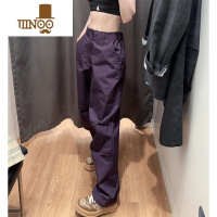 YANXU美式复古降落伞裤子高街潮牌褶皱紫色工装裤男直筒宽松休闲阔腿裤