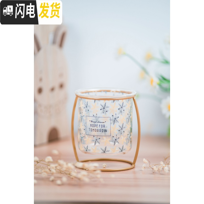 三维工匠创意ins风玻璃笔筒多功能文具收纳北欧圆形可爱铁艺笔筒桌面摆件 缤纷世界B款