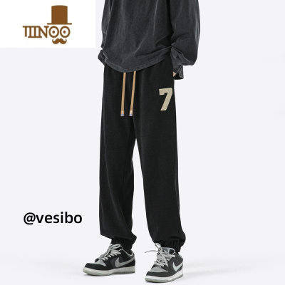 YANXU加绒卫裤男美式潮牌宽松束脚运动裤子复古简约休闲长裤