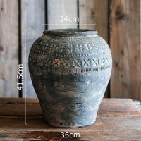 美帮汇非洲艺术古罐素朴古董质感花瓶花盆花器装饰摆件陈列道具 马里纹坛(大)