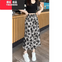 YIBUSHENG大码胖MM雪纺印花高腰裙裤时尚百搭显瘦设计感八分裤裙女阔腿裤子