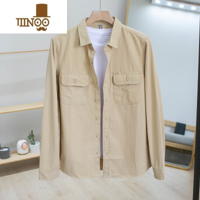 YANXU秋季薄款日系工装衬衫男长袖宽松潮流帅气男士休闲衬衣外套