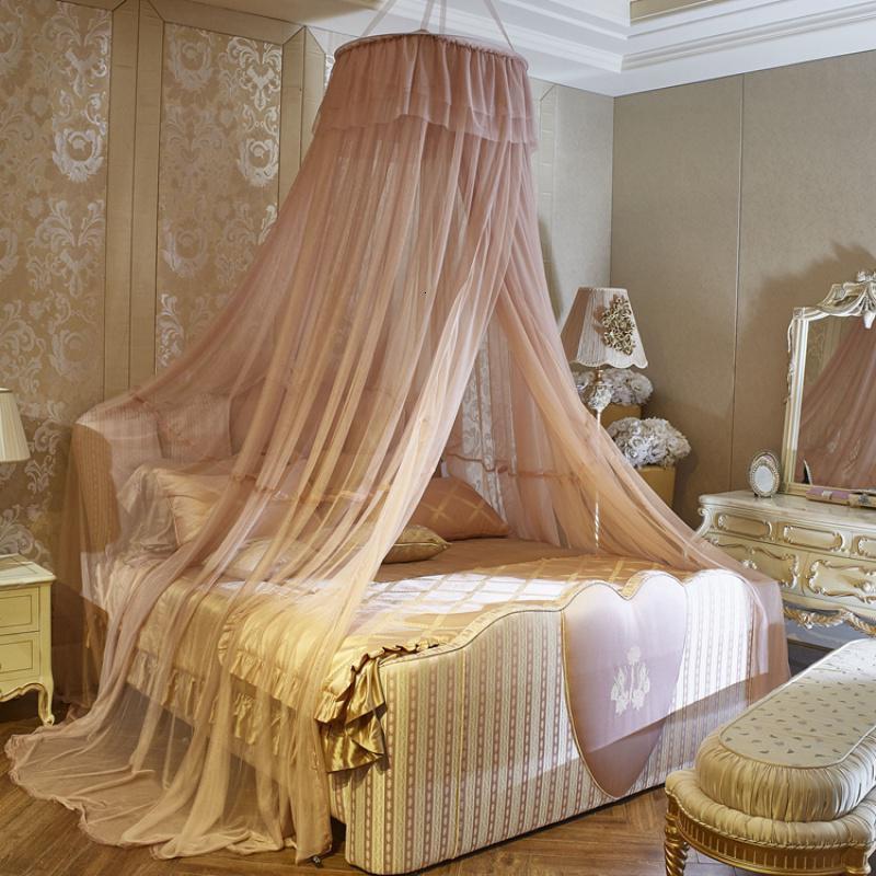 美帮汇灰色圆顶蚊帐吊挂网纱落地公主风床幔支架免安装圆床1.8m双人