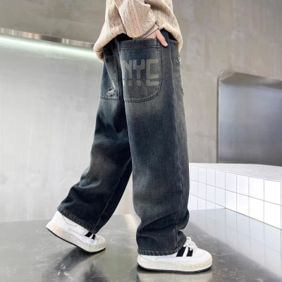 男童春季裤子2026新款儿童春秋款牛仔裤中大童酷帅男孩春季阔腿裤