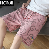 HLCOMAN夏季粉色印花休闲短裤男士薄款针织卫裤潮流情侣装学生运动五分裤