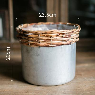 家柏饰(CORATED)风格花盆 花器花筒 手工艺术铁艺柳编结合 杂货花园 高款 大