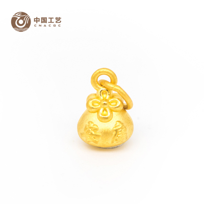 中国工艺足金饰品3D硬金吊坠福袋款女士金项链