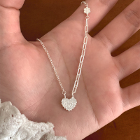 纯银爱心花朵吊坠项链女款2025新款蝴蝶结锁骨链轻奢高级感送女朋友老婆情人节七夕生日礼物