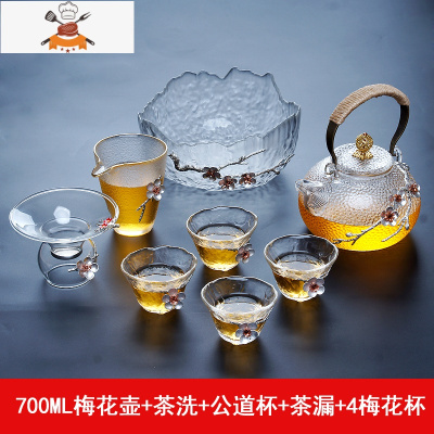 日式梅花整套功夫茶具套装家用耐热玻璃泡茶壶茶杯茶道锤纹烧水壶 套餐3 敬平