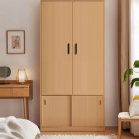 三圣衣柜卧室家用简易衣橱原木色小户型四门组合推拉衣柜