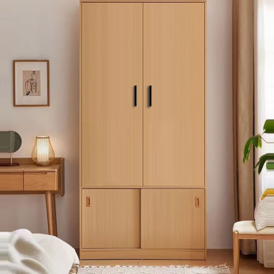 三圣衣柜卧室家用简易衣橱原木色小户型四门组合推拉衣柜
