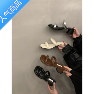 SUNTEK韩版简约百搭一字拖高跟鞋凉拖女鞋夏季外穿凉鞋女款绝美法式拖鞋