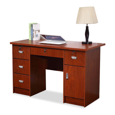 域赢办公电脑桌单人书桌写字台棕红色