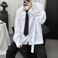 SUNTEK送领带]黑暗系男装垂感衬衫男长袖韩版潮流帅气港风日系衬衣衬衫