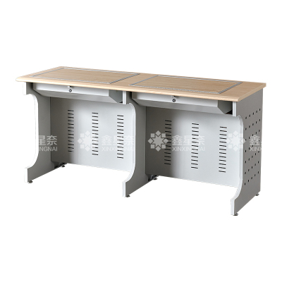 鑫星奈 隐藏式翻转电脑桌培训桌教室机房多媒体学习桌办公桌B款双人位