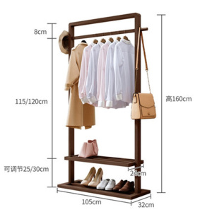 鑫环境 衣帽架挂衣衣架家用落地卧室客厅收纳架子带轮移动实木置物架衣服