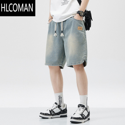 HLCOMAN夏季薄款星空纹牛仔短裤男士2024直筒宽松美式潮牌休闲五分中裤子