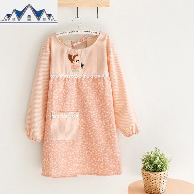 围裙长袖反穿罩衣外套女时尚可爱日系防油工作服家用厨房做饭大人 三维工匠