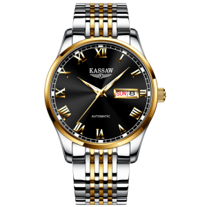 卡梭(KASSAW)手表男自动机械表日历星期双显示学生商务时尚简约超薄钢带防水男表K956G