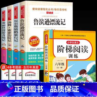 [全6册]六年级下册书目+阅读理解 [正版]全套4册 鲁滨逊漂流记原着完整版六年级下册必读书目快乐读书吧课外书爱丽丝漫游