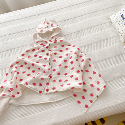 美帮汇全棉六层纱布儿童披肩连帽浴巾全棉浴袍斗篷婴幼儿宝宝包被盖毯