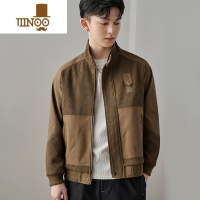 YANXU立领外套男韩版潮流宽松百搭休闲针织拼接皱春装上衣夹克