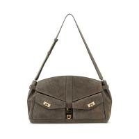 Salvatore Ferragamo女款牛皮拼 suede 手提斜挎包金色五金百搭通勤手袋