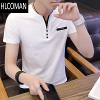 HLCOMAN短袖男t恤2024夏季新款韩版潮牌上衣服男士修身V领半袖小衫