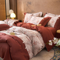 A类新款玉茗盘扣旗袍风纯棉提花双层纱四件套亲肤被套床笠