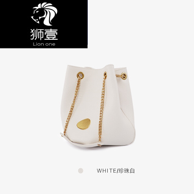 狮壹（Lionone）轻奢品牌19新款水桶包时尚韩版链条牛皮单肩斜挎手拎包